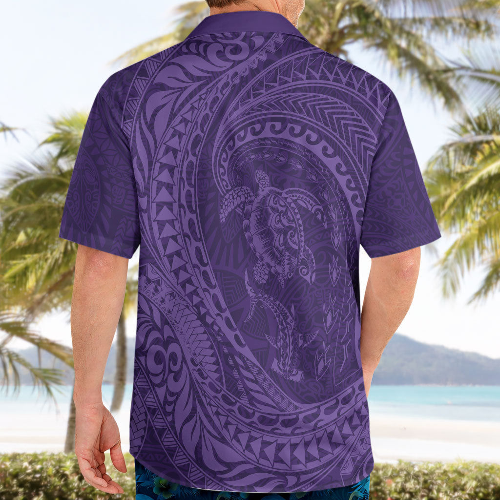 Hawaiian Turtle and Shark Hawaiian Shirt Kakau Tribal with Polynesian Pattern Purple Color LT03 - Polynesian Pride