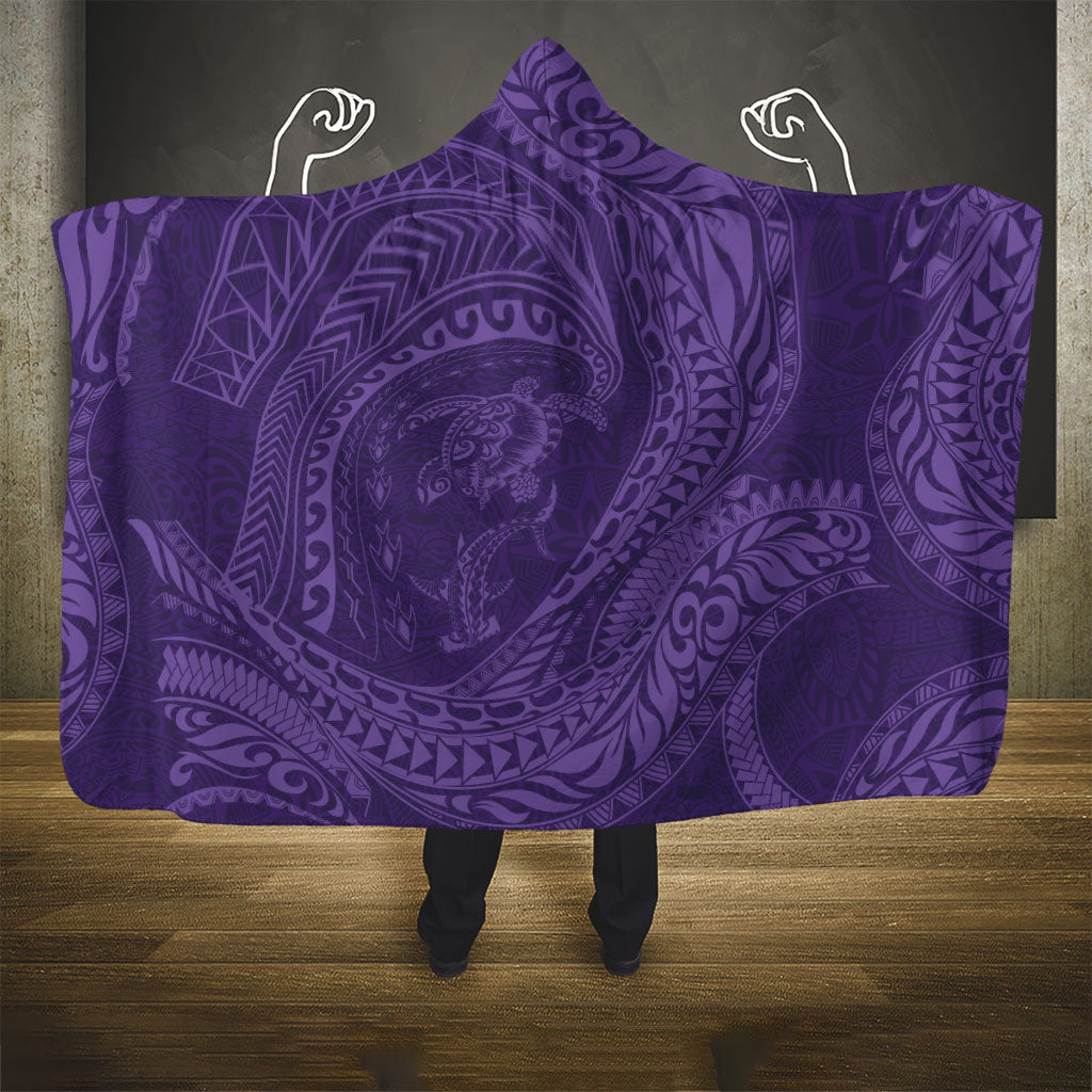 Hawaiian Turtle and Shark Hooded Blanket Kakau Tribal with Polynesian Pattern Purple Color LT03 - Polynesian Pride