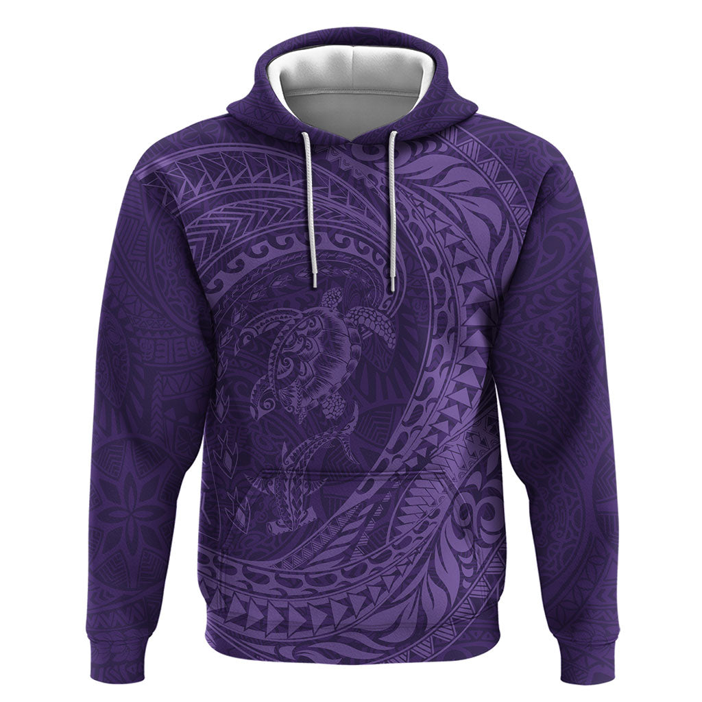 Hawaiian Turtle and Shark Hoodie Kakau Tribal with Polynesian Pattern Purple Color LT03 Pullover Hoodie Purple - Polynesian Pride