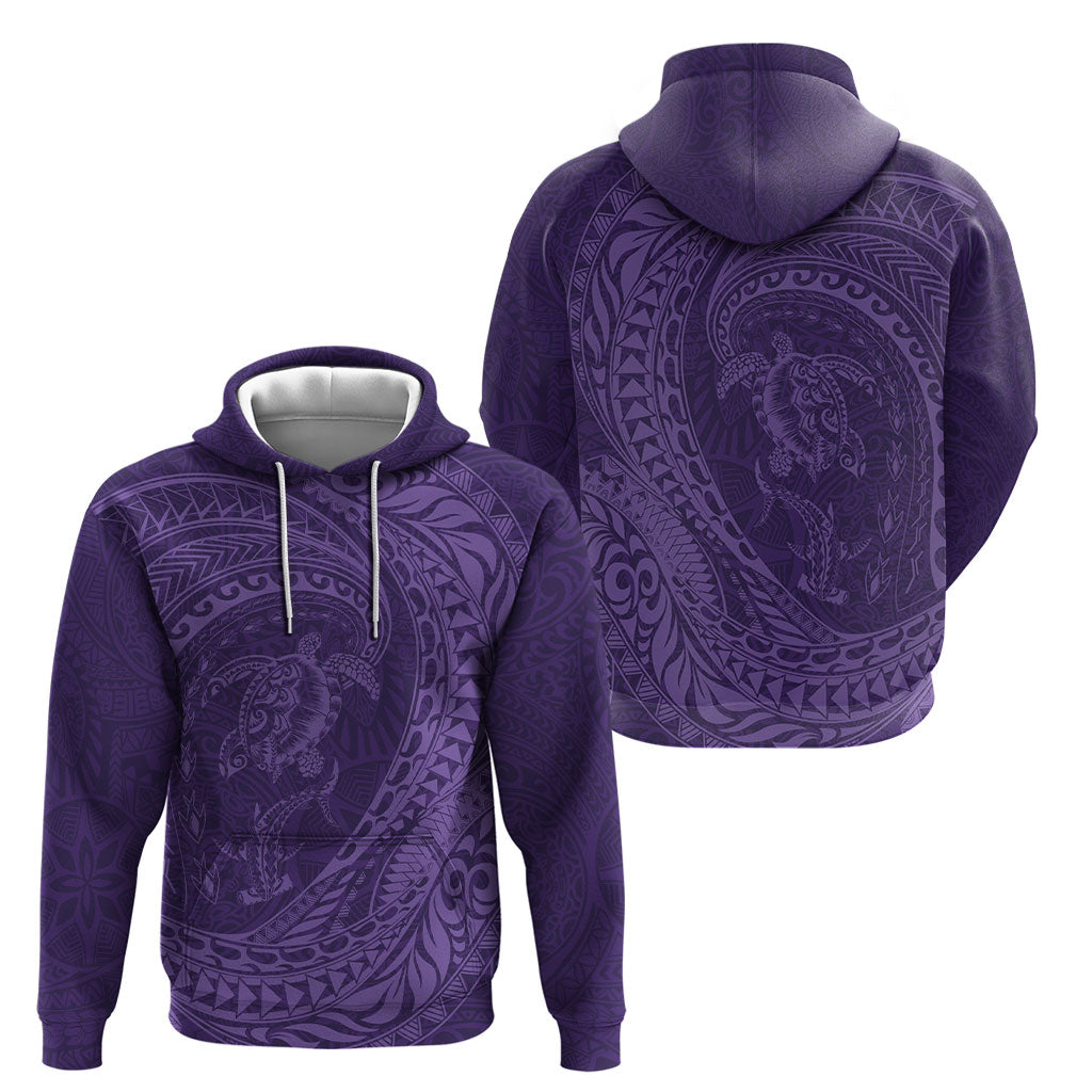 Hawaiian Turtle and Shark Hoodie Kakau Tribal with Polynesian Pattern Purple Color LT03 - Polynesian Pride