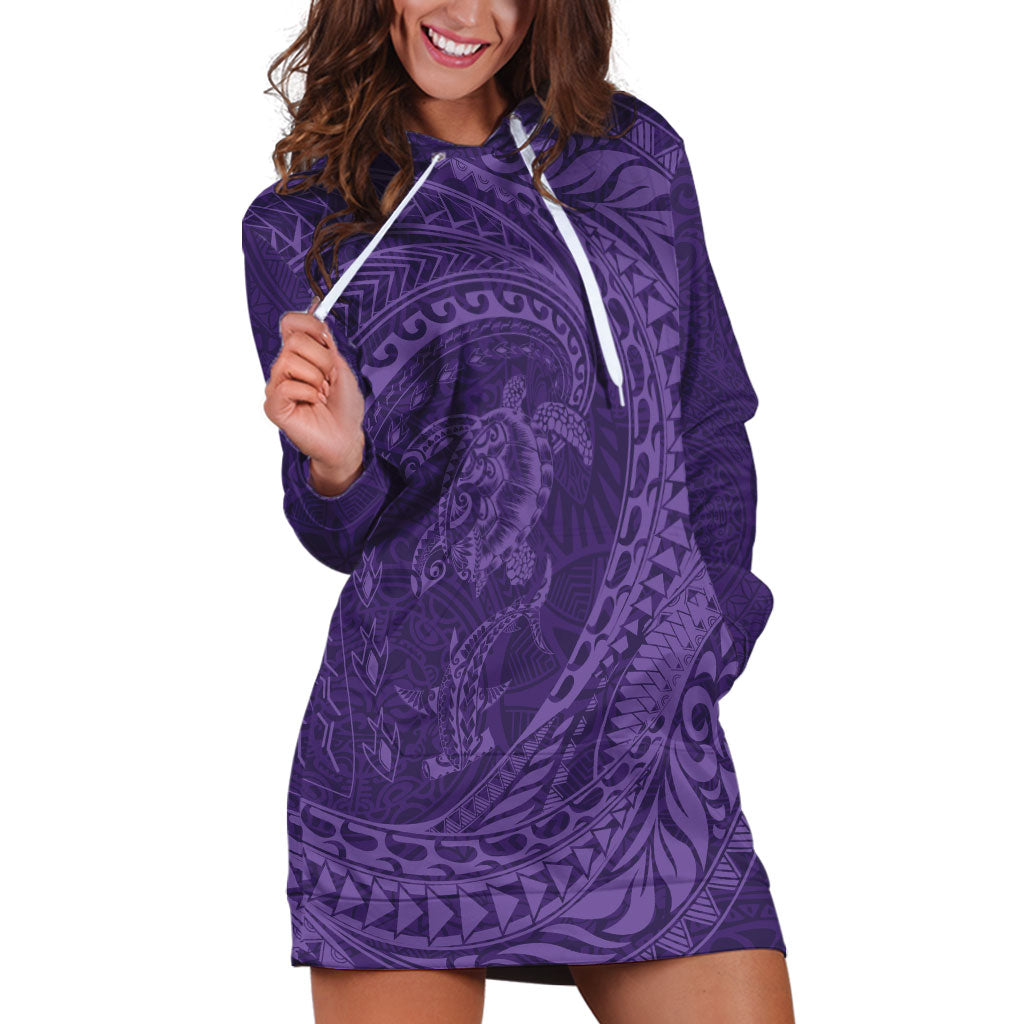 Hawaiian Turtle and Shark Hoodie Dress Kakau Tribal with Polynesian Pattern Purple Color LT03 Purple - Polynesian Pride