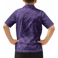 Hawaiian Turtle and Shark Kid Hawaiian Shirt Kakau Tribal with Polynesian Pattern Purple Color LT03 - Polynesian Pride