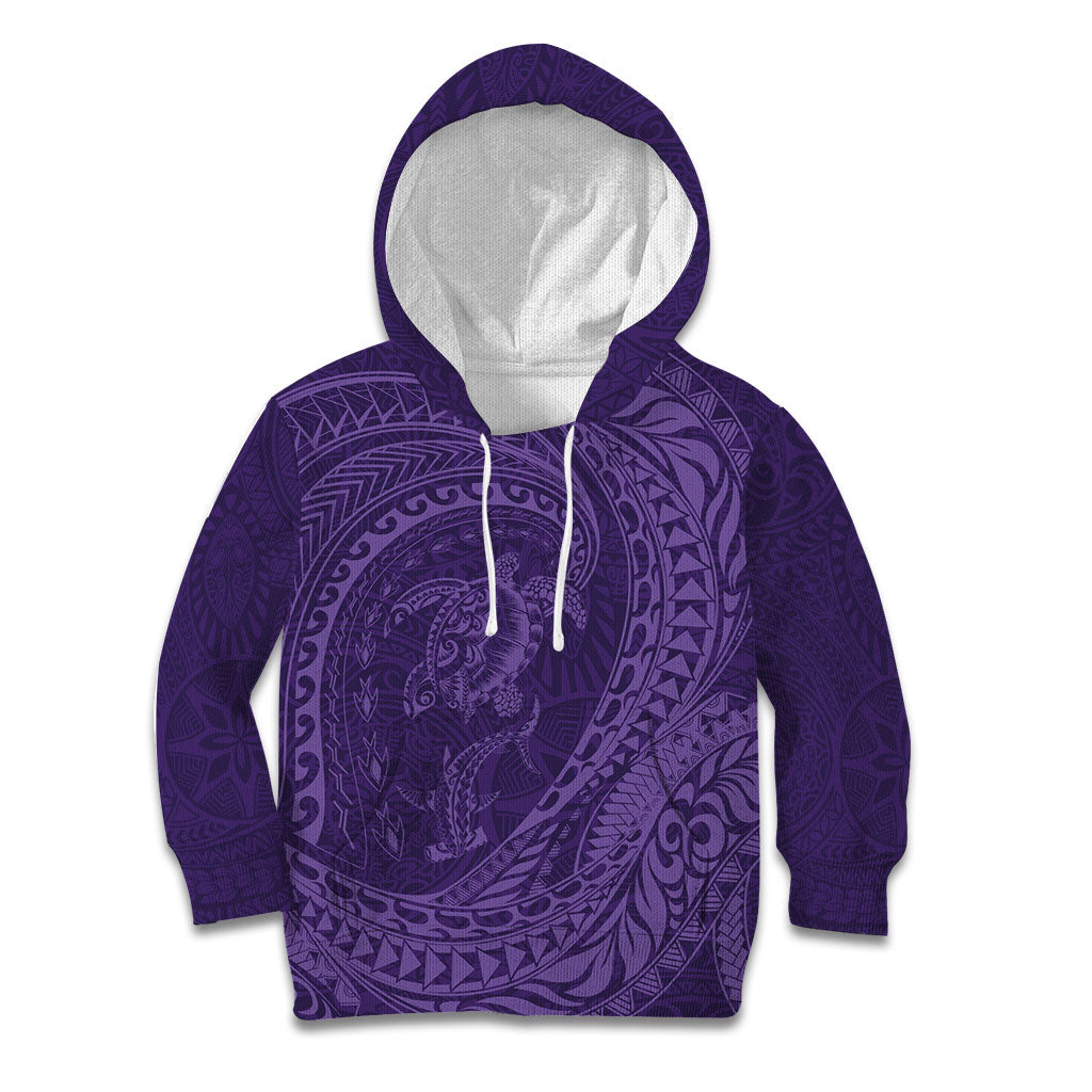 Hawaiian Turtle and Shark Kid Hoodie Kakau Tribal with Polynesian Pattern Purple Color LT03 Hoodie Purple - Polynesian Pride