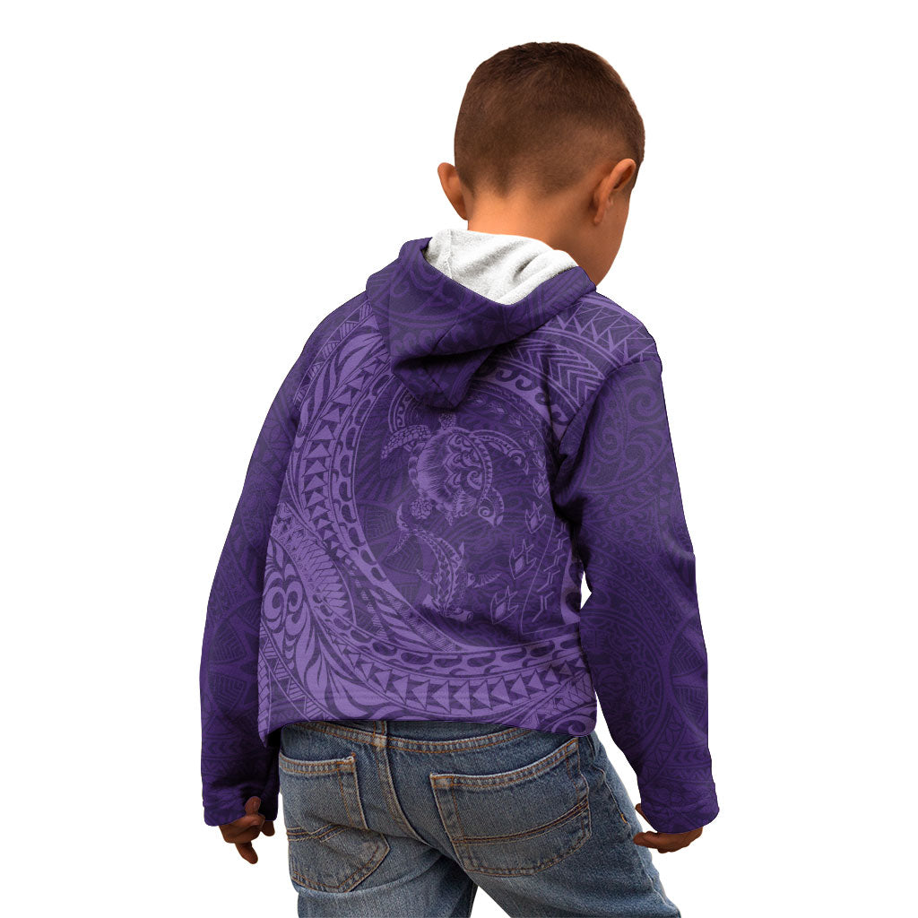 Hawaiian Turtle and Shark Kid Hoodie Kakau Tribal with Polynesian Pattern Purple Color LT03 - Polynesian Pride