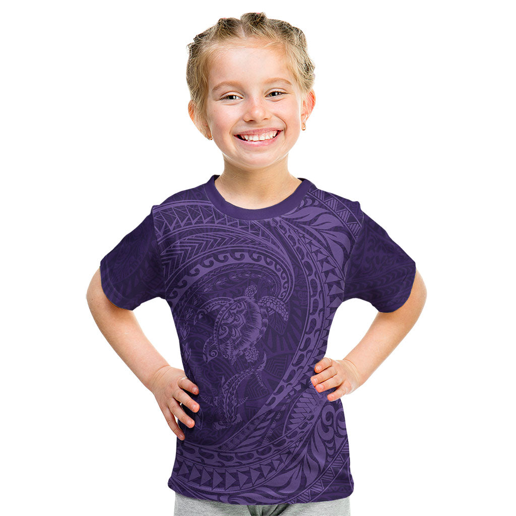 Hawaiian Turtle and Shark Kid T Shirt Kakau Tribal with Polynesian Pattern Purple Color LT03 Purple - Polynesian Pride