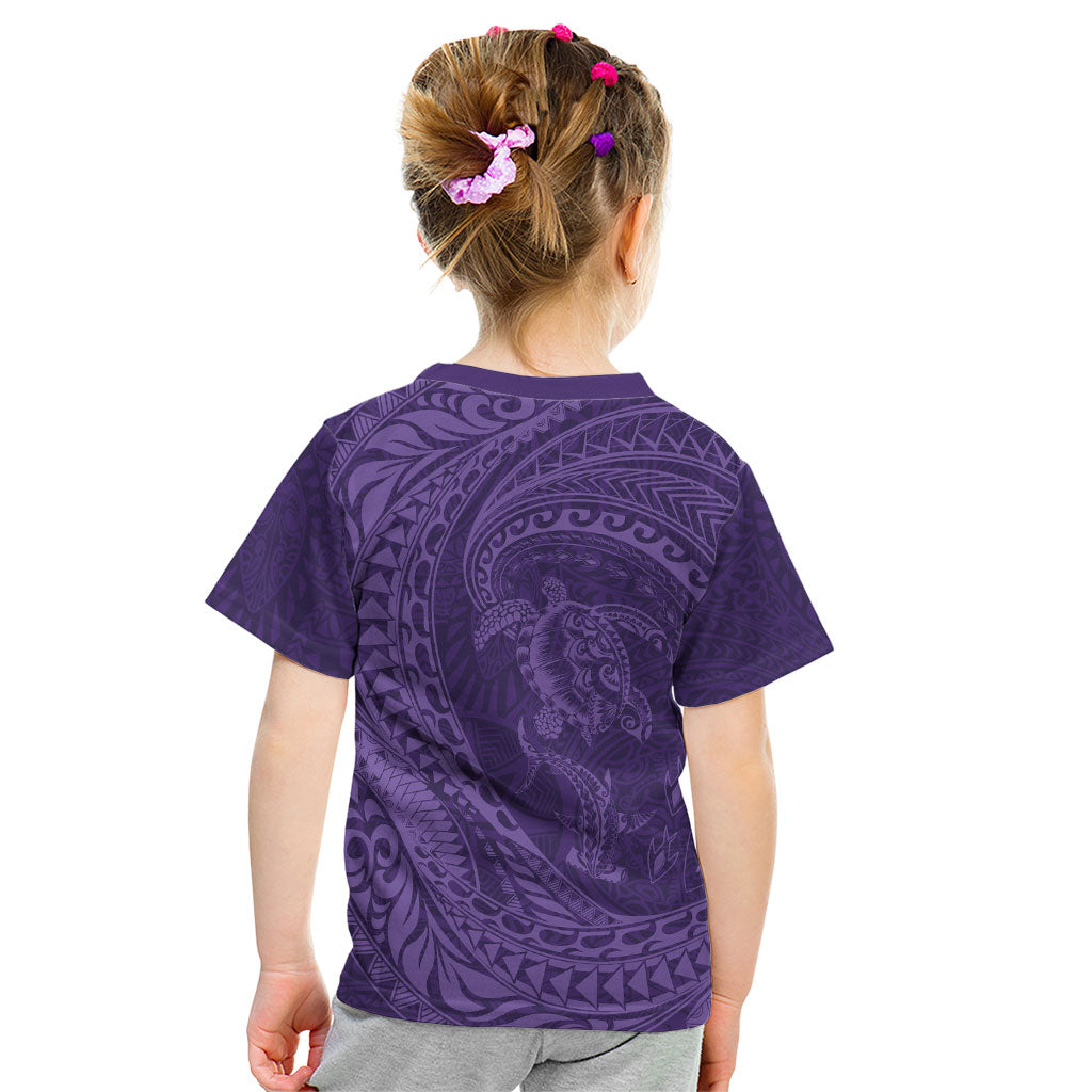 Hawaiian Turtle and Shark Kid T Shirt Kakau Tribal with Polynesian Pattern Purple Color LT03 - Polynesian Pride