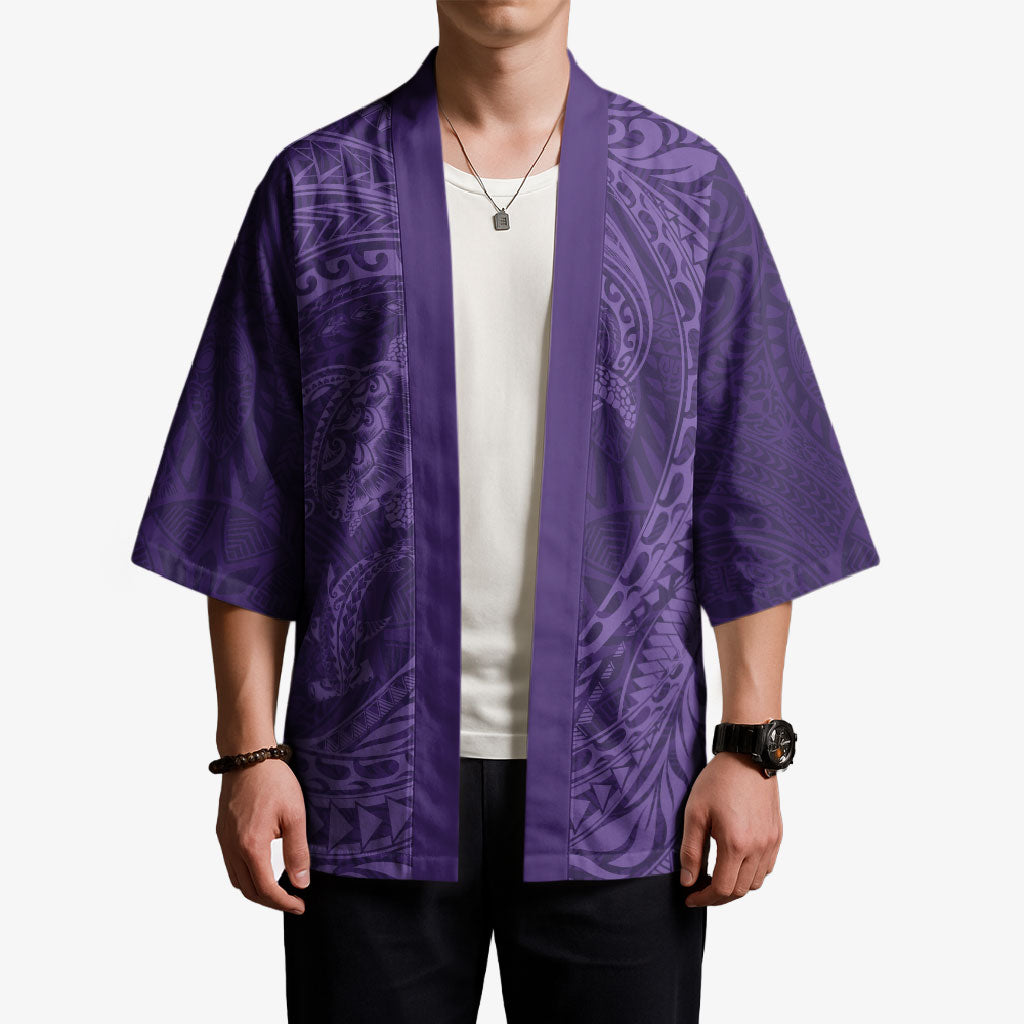 Hawaiian Turtle and Shark Kimono Kakau Tribal with Polynesian Pattern Purple Color LT03 - Polynesian Pride