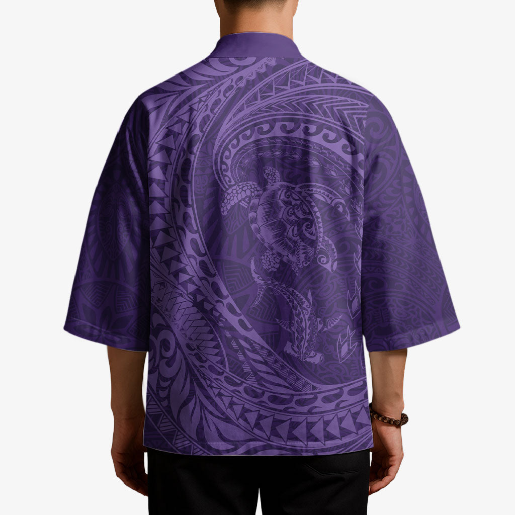Hawaiian Turtle and Shark Kimono Kakau Tribal with Polynesian Pattern Purple Color LT03 - Polynesian Pride