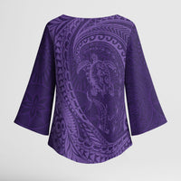 Hawaiian Turtle and Shark Kimono Sleeve Blouse Kakau Tribal with Polynesian Pattern Purple Color LT03 - Polynesian Pride