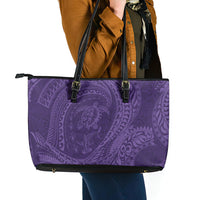 Hawaiian Turtle and Shark Leather Tote Bag Kakau Tribal with Polynesian Pattern Purple Color LT03 - Polynesian Pride