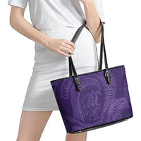 Hawaiian Turtle and Shark Leather Tote Bag Kakau Tribal with Polynesian Pattern Purple Color LT03 - Polynesian Pride