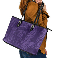 Hawaiian Turtle and Shark Leather Tote Bag Kakau Tribal with Polynesian Pattern Purple Color LT03 - Polynesian Pride