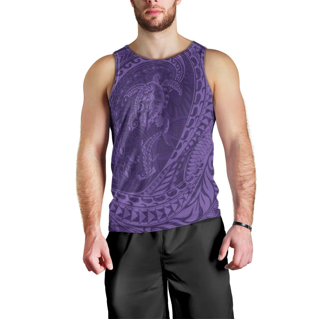 Hawaiian Turtle and Shark Men Tank Top Kakau Tribal with Polynesian Pattern Purple Color LT03 - Polynesian Pride