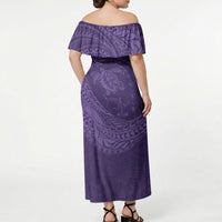 Hawaiian Turtle and Shark Off Shoulder Maxi Dress Kakau Tribal with Polynesian Pattern Purple Color LT03 - Polynesian Pride