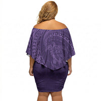 Hawaiian Turtle and Shark Off Shoulder Short Dress Kakau Tribal with Polynesian Pattern Purple Color LT03 - Polynesian Pride