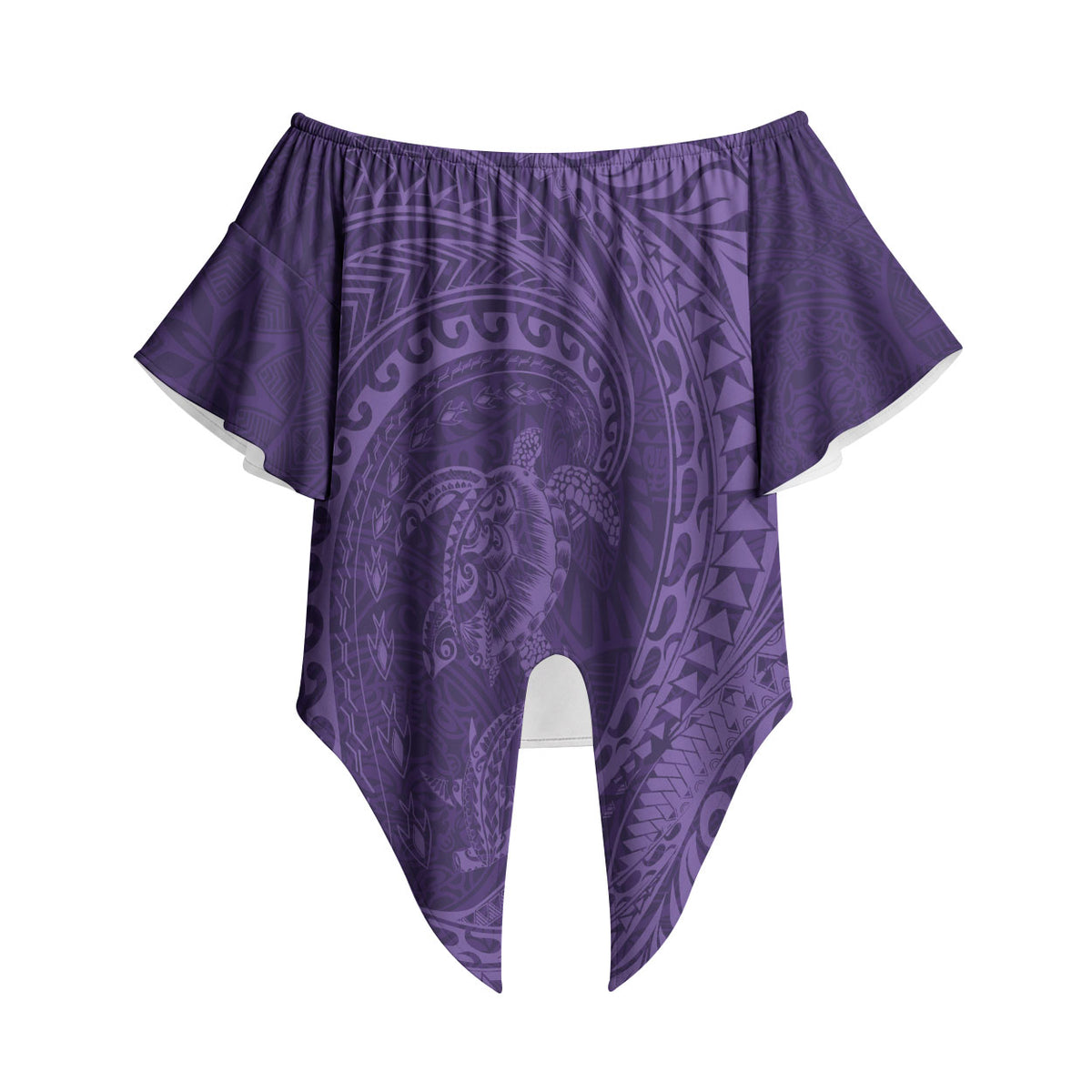 Hawaiian Turtle and Shark Off Shoulder Wrap Waist Top Kakau Tribal with Polynesian Pattern Purple Color LT03 - Polynesian Pride