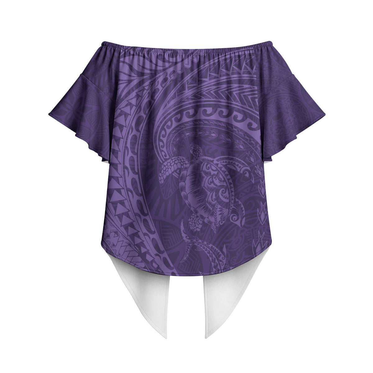 Hawaiian Turtle and Shark Off Shoulder Wrap Waist Top Kakau Tribal with Polynesian Pattern Purple Color LT03 - Polynesian Pride