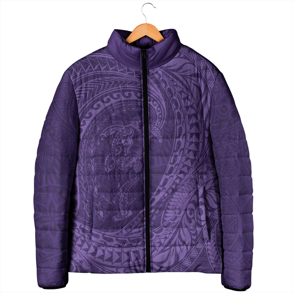 Hawaiian Turtle and Shark Padded Jacket Kakau Tribal with Polynesian Pattern Purple Color LT03 - Polynesian Pride