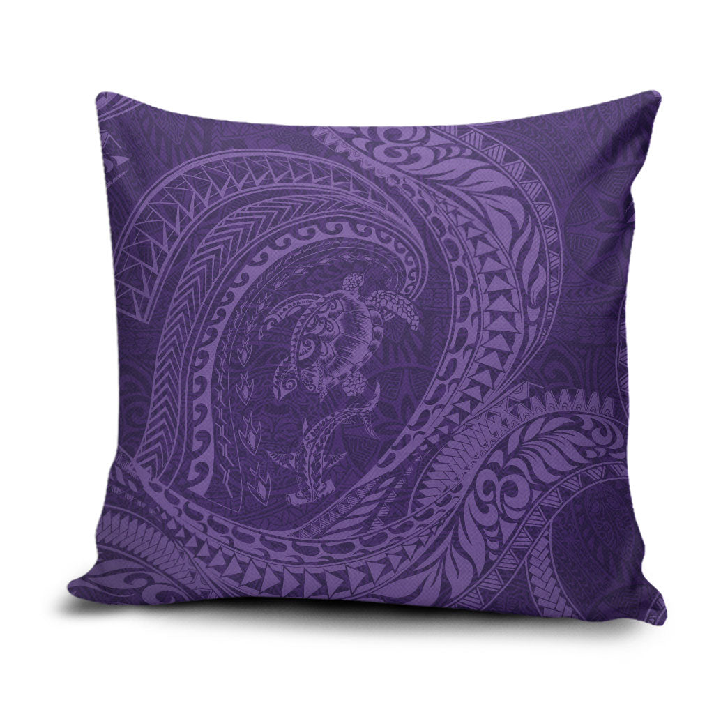 Hawaiian Turtle and Shark Pillow Cover Kakau Tribal with Polynesian Pattern Purple Color LT03 Purple - Polynesian Pride