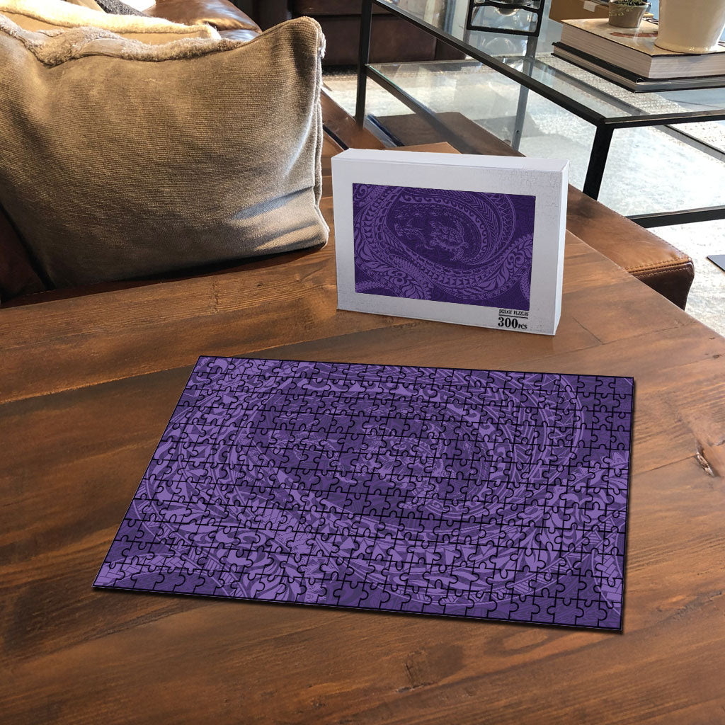 Hawaiian Turtle and Shark Puzzle Kakau Tribal with Polynesian Pattern Purple Color LT03 - Polynesian Pride