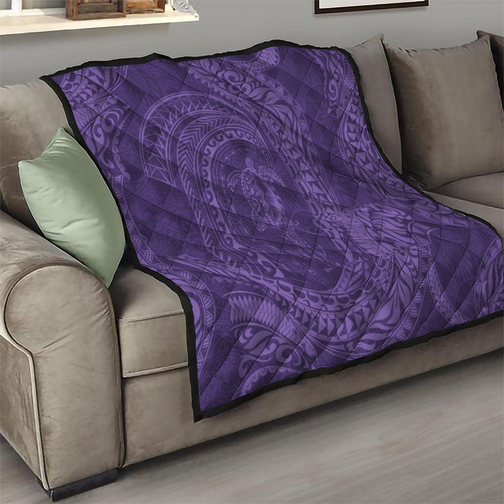 Hawaiian Turtle and Shark Quilt Kakau Tribal with Polynesian Pattern Purple Color LT03 - Polynesian Pride