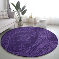 Hawaiian Turtle and Shark Round Carpet Kakau Tribal with Polynesian Pattern Purple Color LT03 - Polynesian Pride