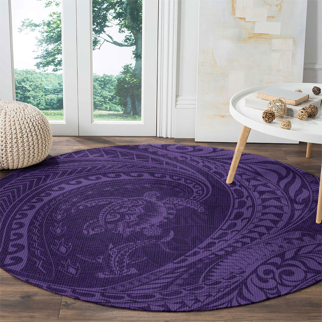 Hawaiian Turtle and Shark Round Carpet Kakau Tribal with Polynesian Pattern Purple Color LT03 - Polynesian Pride