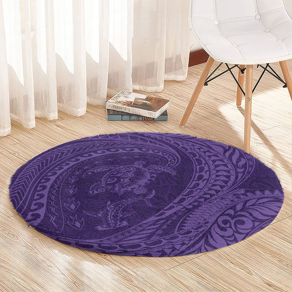 Hawaiian Turtle and Shark Round Carpet Kakau Tribal with Polynesian Pattern Purple Color LT03 - Polynesian Pride