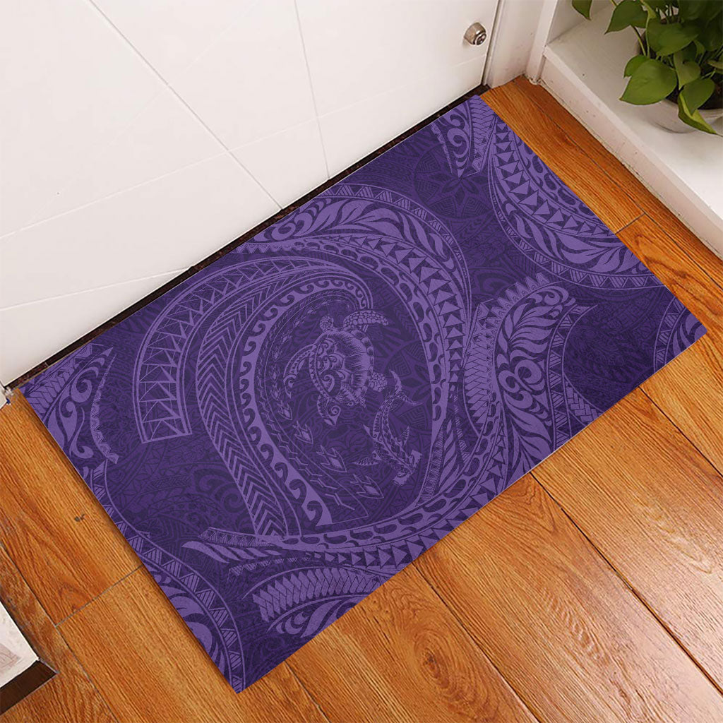 Hawaiian Turtle and Shark Rubber Doormat Kakau Tribal with Polynesian Pattern Purple Color LT03 - Polynesian Pride