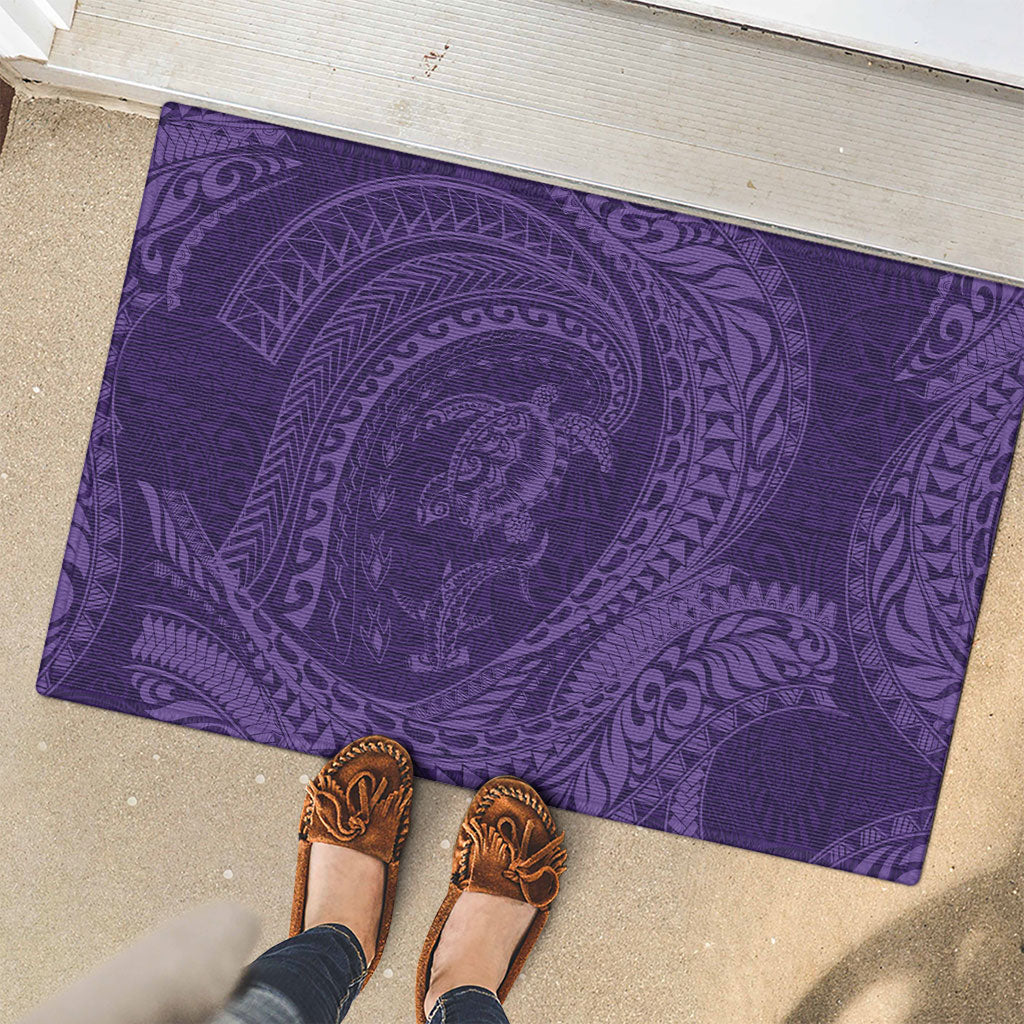 Hawaiian Turtle and Shark Rubber Doormat Kakau Tribal with Polynesian Pattern Purple Color LT03 - Polynesian Pride