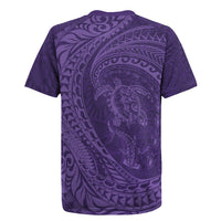 Hawaiian Turtle and Shark Rugby Jersey Kakau Tribal with Polynesian Pattern Purple Color LT03 - Polynesian Pride