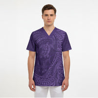 Hawaiian Turtle and Shark Scrub Top Kakau Tribal with Polynesian Pattern Purple Color LT03 - Polynesian Pride