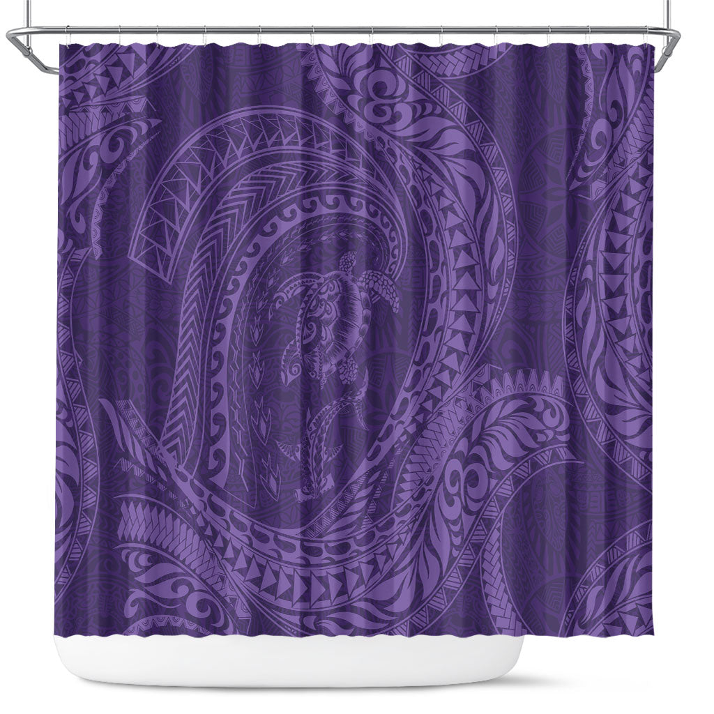 Hawaiian Turtle and Shark Shower Curtain Kakau Tribal with Polynesian Pattern Purple Color LT03 Purple - Polynesian Pride