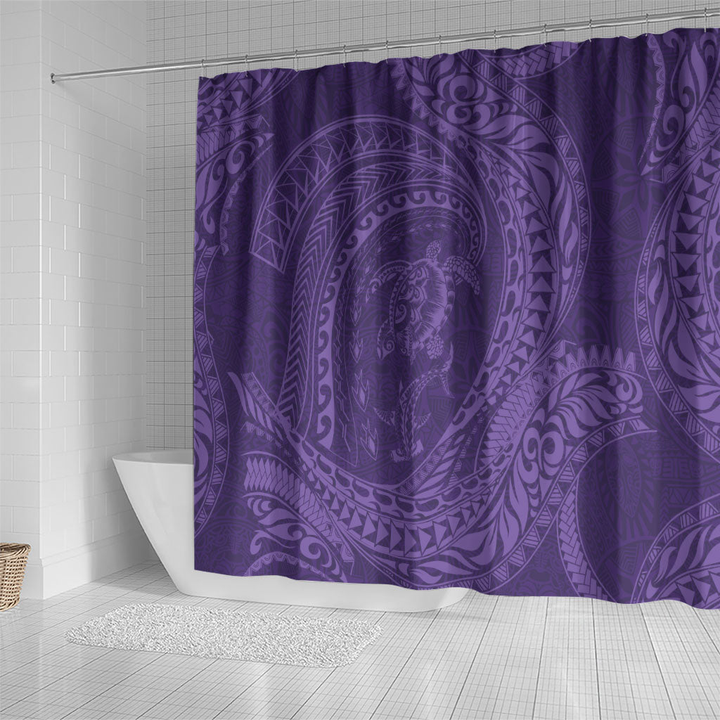 Hawaiian Turtle and Shark Shower Curtain Kakau Tribal with Polynesian Pattern Purple Color LT03 - Polynesian Pride