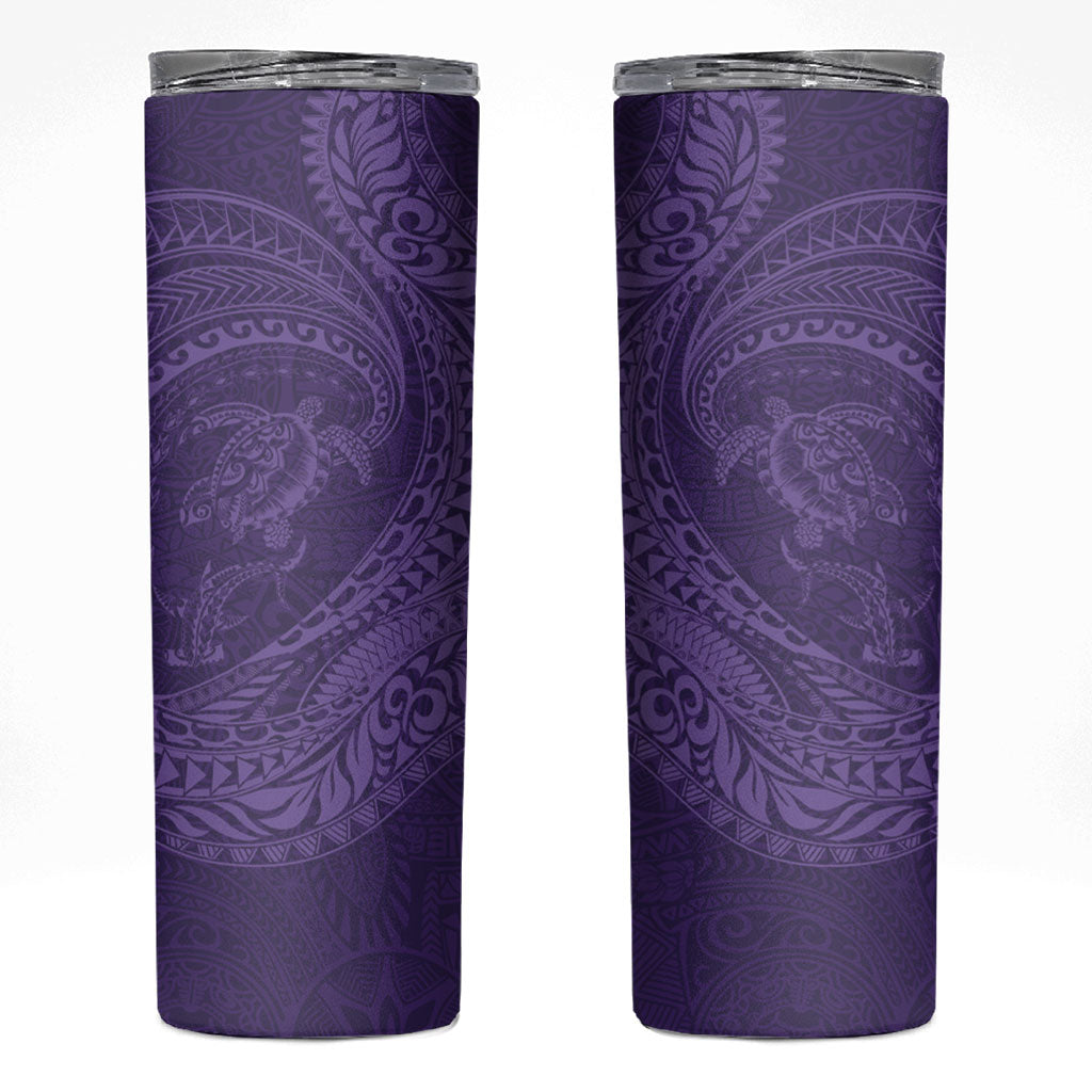 Hawaiian Turtle and Shark Skinny Tumbler Kakau Tribal with Polynesian Pattern Purple Color LT03 Purple - Polynesian Pride