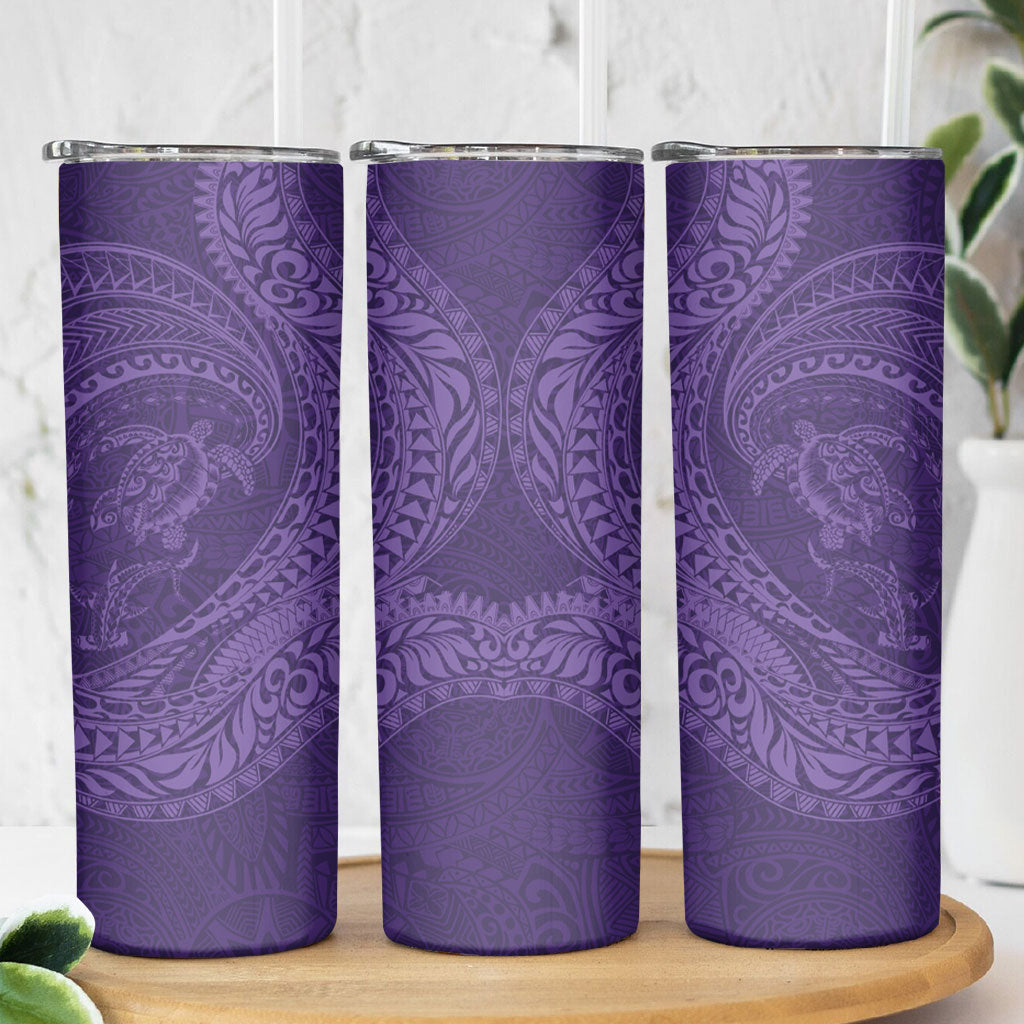 Hawaiian Turtle and Shark Skinny Tumbler Kakau Tribal with Polynesian Pattern Purple Color LT03 - Polynesian Pride