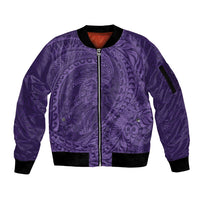 Hawaiian Turtle and Shark Sleeve Zip Bomber Jacket Kakau Tribal with Polynesian Pattern Purple Color LT03 Unisex Purple - Polynesian Pride
