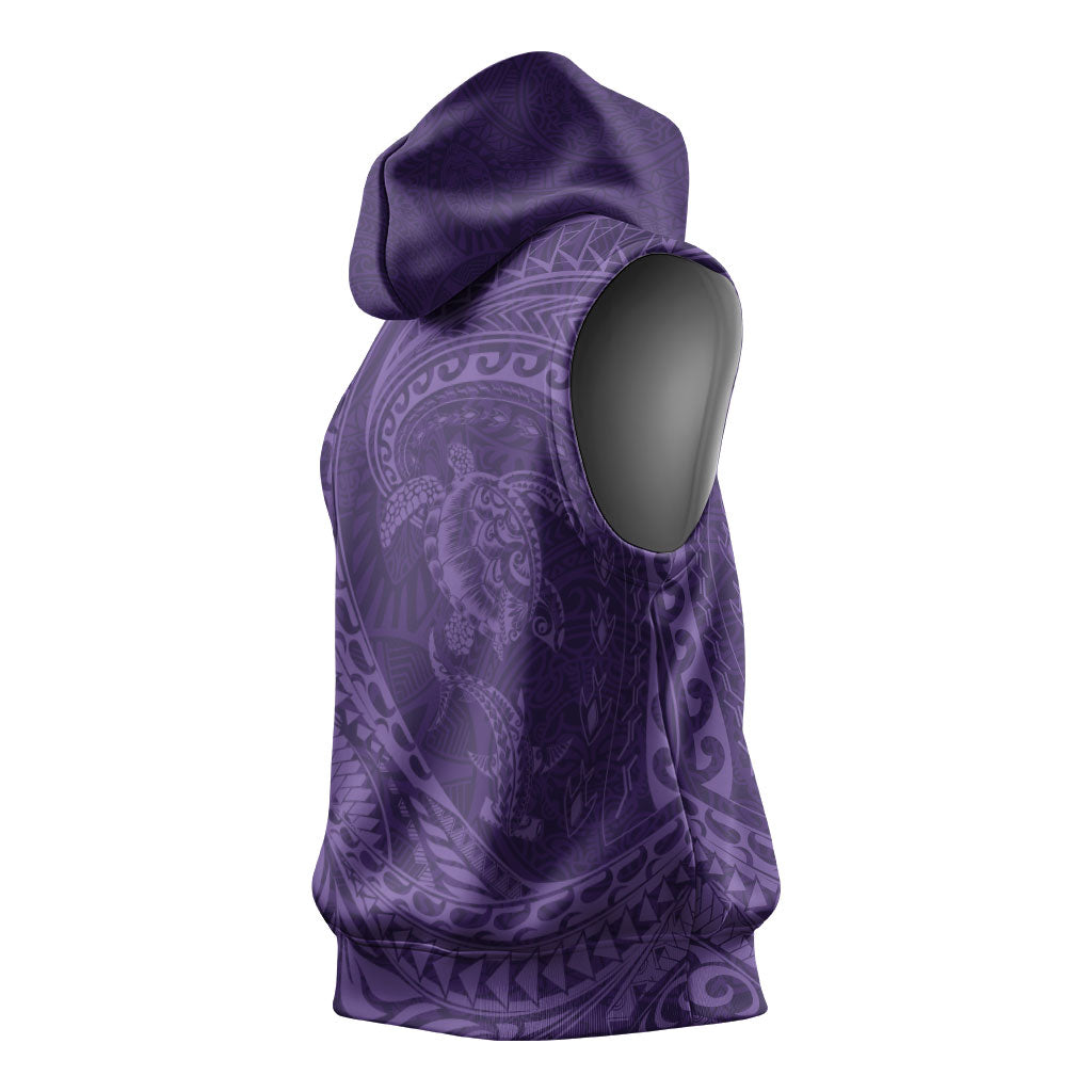 Hawaiian Turtle and Shark Sleeveless Hoodie Kakau Tribal with Polynesian Pattern Purple Color LT03 - Polynesian Pride