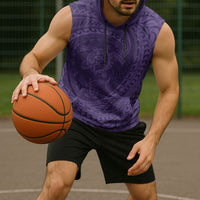 Hawaiian Turtle and Shark Sleeveless Hoodie Kakau Tribal with Polynesian Pattern Purple Color LT03 - Polynesian Pride