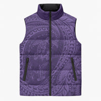 Hawaiian Turtle and Shark Sleeveless Puffer Jacket Kakau Tribal with Polynesian Pattern Purple Color LT03 Unisex Purple - Polynesian Pride