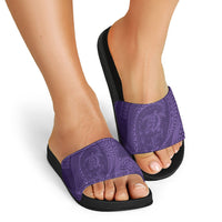 Hawaiian Turtle and Shark Slide Sandals Kakau Tribal with Polynesian Pattern Purple Color LT03 - Polynesian Pride