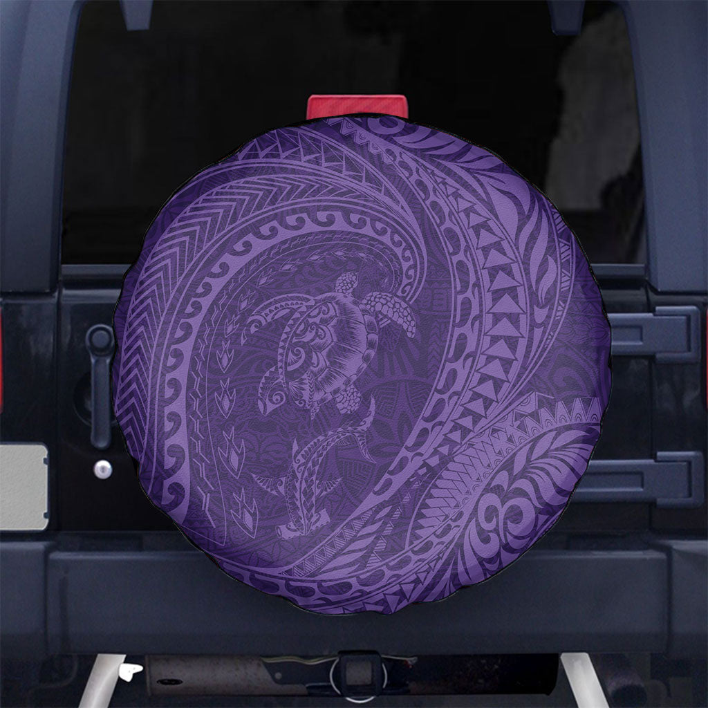 Hawaiian Turtle and Shark Spare Tire Cover Kakau Tribal with Polynesian Pattern Purple Color LT03 No hole Purple - Polynesian Pride