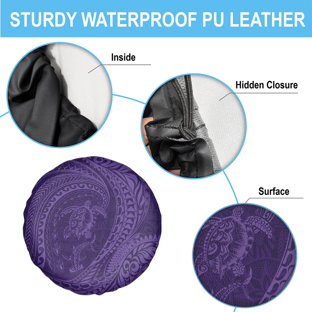Hawaiian Turtle and Shark Spare Tire Cover Kakau Tribal with Polynesian Pattern Purple Color LT03 - Polynesian Pride