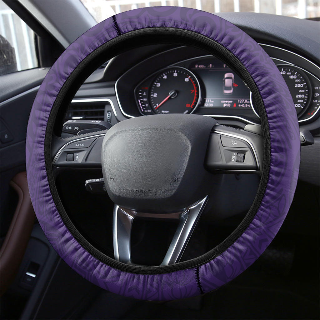 Hawaiian Turtle and Shark Steering Wheel Cover Kakau Tribal with Polynesian Pattern Purple Color LT03 - Polynesian Pride