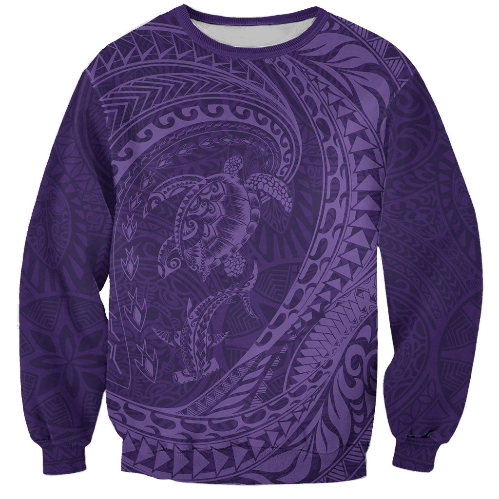 Hawaiian Turtle and Shark Sweatshirt Kakau Tribal with Polynesian Pattern Purple Color LT03 Unisex Purple - Polynesian Pride