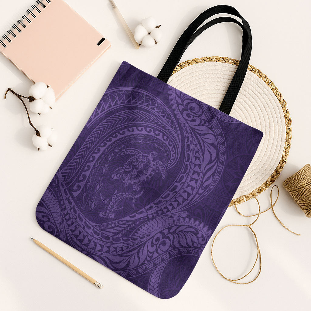 Hawaiian Turtle and Shark Tote Bag Kakau Tribal with Polynesian Pattern Purple Color LT03 Black Strap One Size Purple - Polynesian Pride
