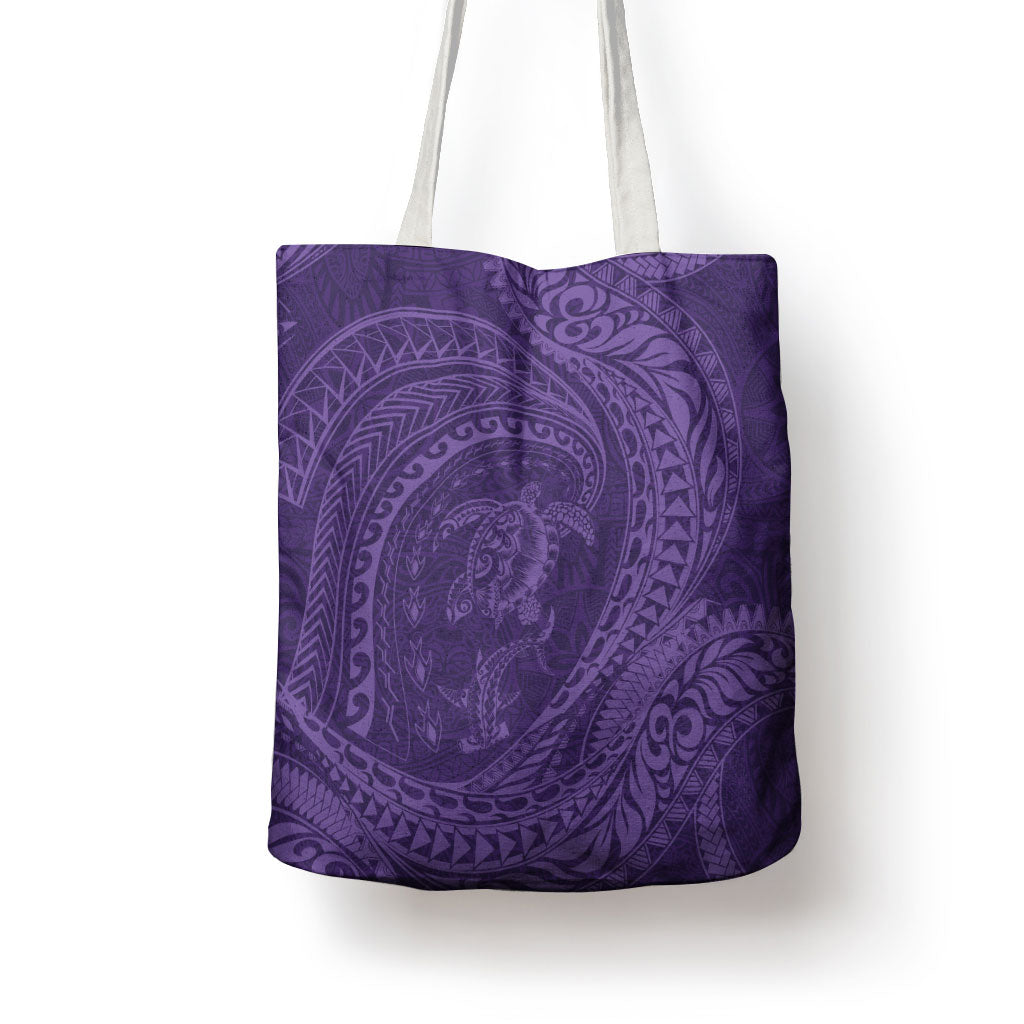 Hawaiian Turtle and Shark Tote Bag Kakau Tribal with Polynesian Pattern Purple Color LT03 - Polynesian Pride