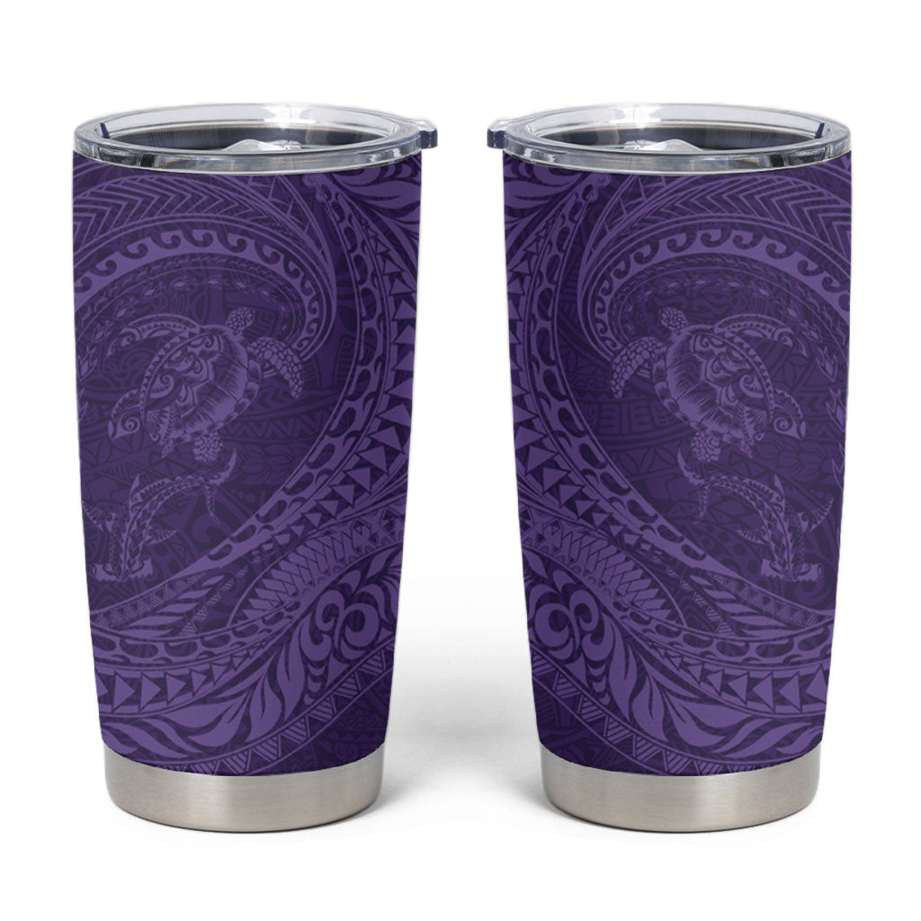 Hawaiian Turtle and Shark Tumbler Cup Kakau Tribal with Polynesian Pattern Purple Color LT03 Purple - Polynesian Pride