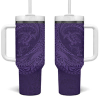 Hawaiian Turtle and Shark Tumbler With Handle Kakau Tribal with Polynesian Pattern Purple Color LT03 One Size: 40 oz Purple - Polynesian Pride