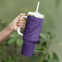 Hawaiian Turtle and Shark Tumbler With Handle Kakau Tribal with Polynesian Pattern Purple Color LT03 - Polynesian Pride